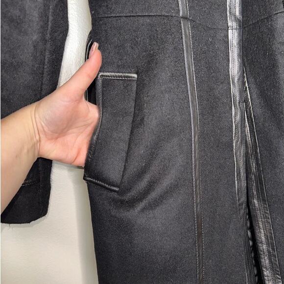 Alice + Olivia Saul Shearling-Collared Wool Blend Trench Coat Black Size Small - Picture 5 of 11